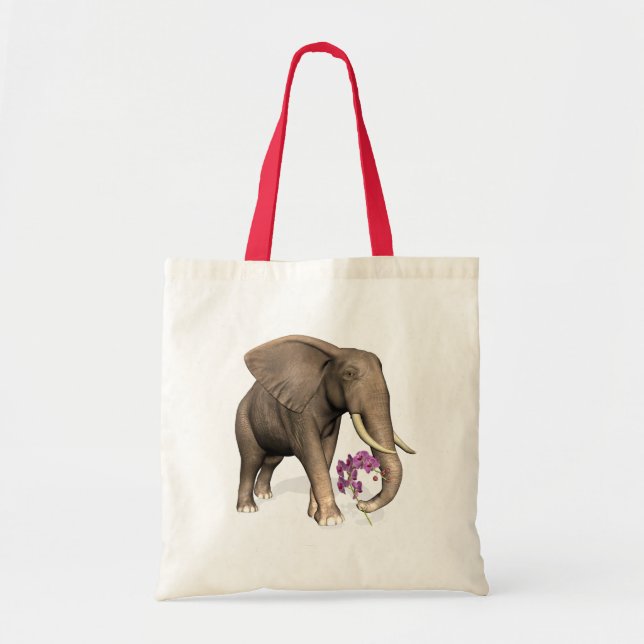 Bolsa Tote Elefante Com Orquídea Rosa (Frente)