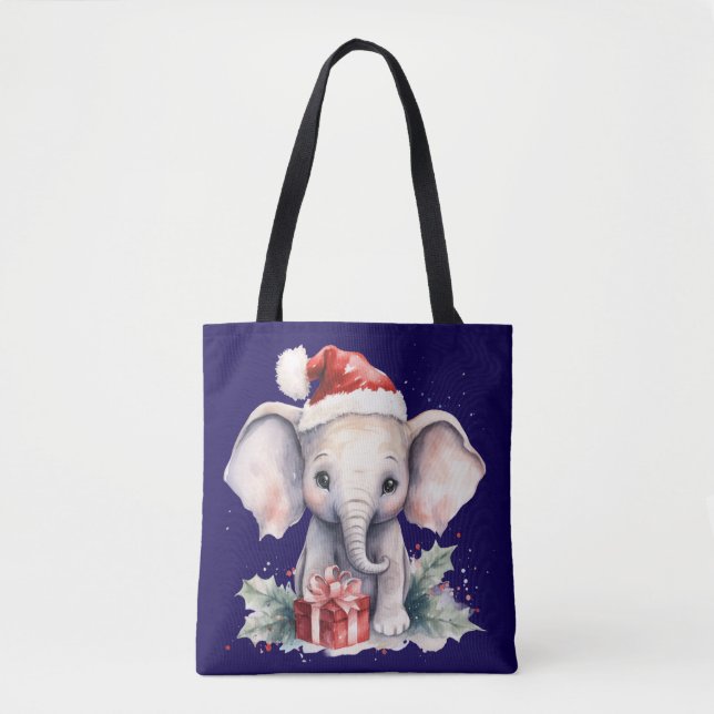 Bolsa Tote Elefante de Natal Fofo (Frente)