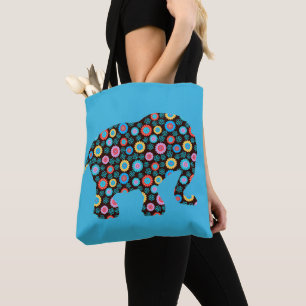 Bolsa Tote Elefante de padrão de flores em azul