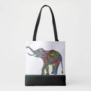 Bolsa Tote Elefante De Paisley Colorido E Bonito A Preto E Br