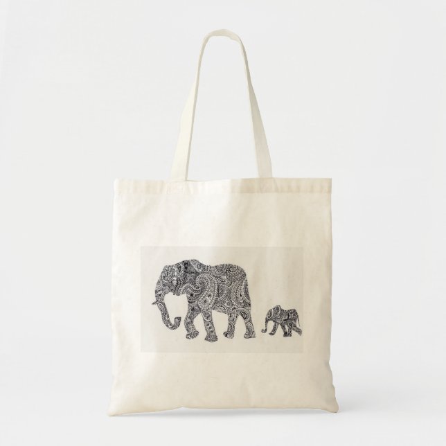 Bolsa Tote Elefante de Paisley e sacola da silhueta do bebê (Frente)