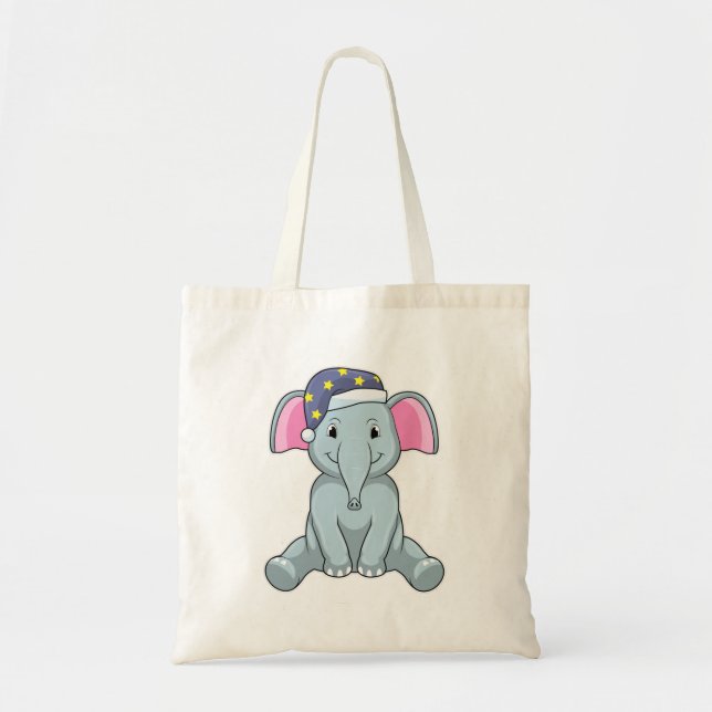 Bolsa Tote Elefante dormindo com boné noturno (Frente)
