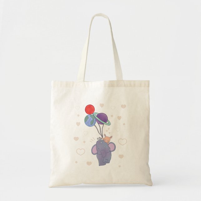 Bolsa Tote Elefante e Coelho no Passeio de Balão Espacial | C (Frente)