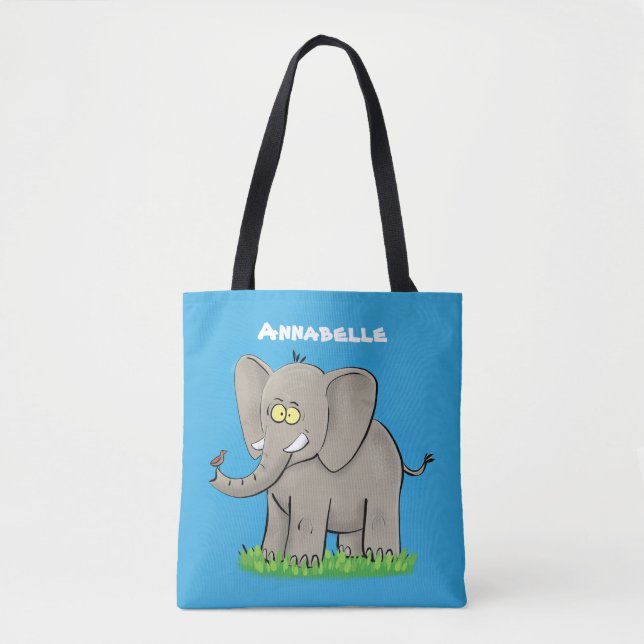 Bolsa Tote Elefante engraçado e bonito com desenho animado de (Frente)