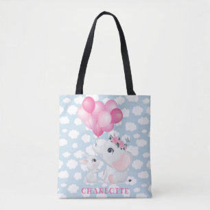 Bolsa Tote Elefante Feminino e Coelho com Flores e Balão