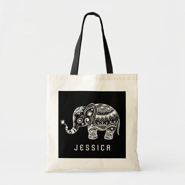 Bolsa Tote Elefante Floral Branco E Preto (Frente)
