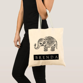 Bolsa Tote Elefante Floral Branco e Preto