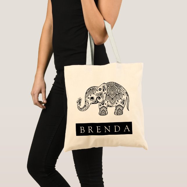 Bolsa Tote Elefante Floral Branco e Preto (Frente (produto))