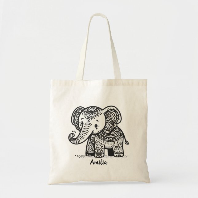 Bolsa Tote Elefante Floral Personalizado (Frente)