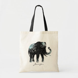 Bolsa Tote Elefante Floral Preto e Azul