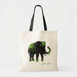 Bolsa Tote Elefante Floral Preto e Verde