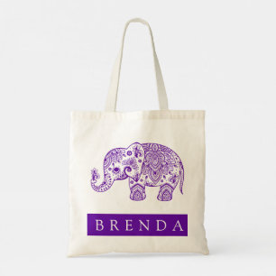 Bolsa Tote Elefante Floral Púrpura e Branca