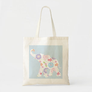 Bolsa Tote Elefante - Flores De Aquarela Padrão Azul Exclusi