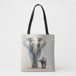 Bolsa Tote Elefante Majestoso Africano e Bebê em Aquarela
