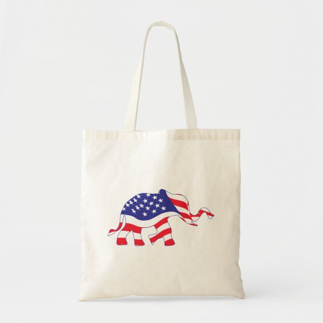 Bolsa Tote Elefante Patriótico em Bandeira Americana (Frente)