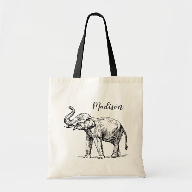 Bolsa Tote Elefante Personalizado Tote Bag. Elefante cinza (Frente)