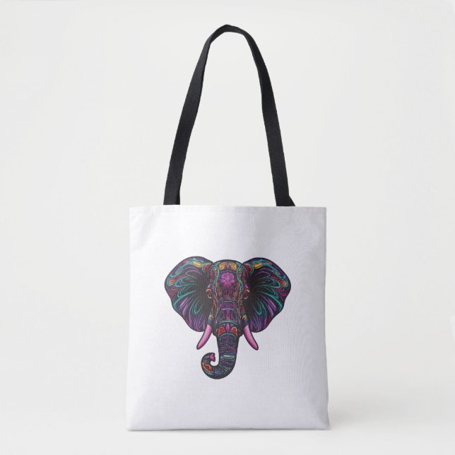 Bolsa Tote Elefante Psicedélico Colorido (Frente)