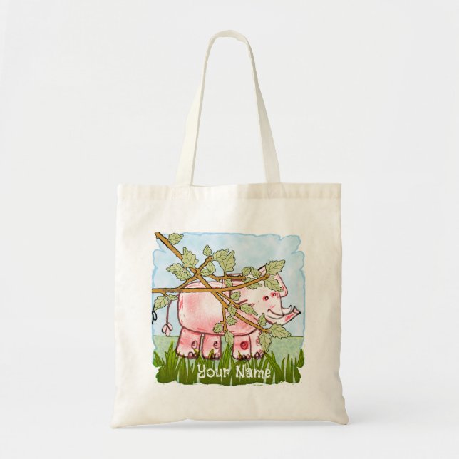 Bolsa Tote Elefante Rosa se Escondendo (Frente)