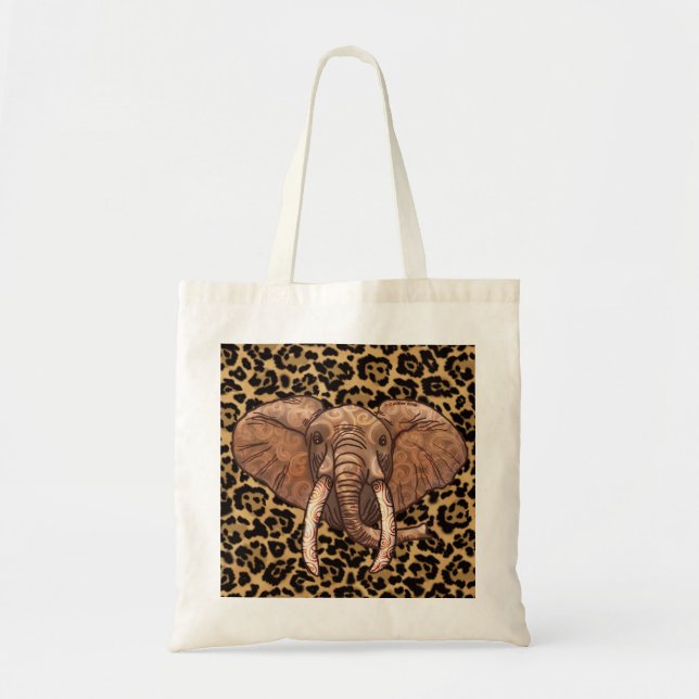Bolsa tote Elefante Tribal Sépia (Frente)