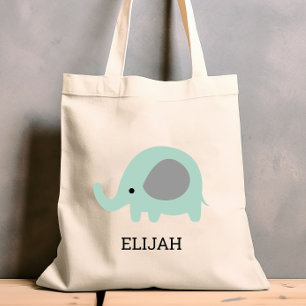Bolsa Tote Elefante Verde Menta Fofo Personalizado para Crian
