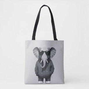 Bolsa Tote Elefante Vestindo Hoodie Engraçado Vetor Animal Le