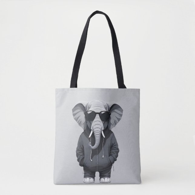 Bolsa Tote Elefante Vestindo Hoodie Engraçado Vetor Animal Le (Frente)