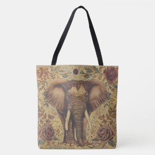 Bolsa Tote Elefante Vintage, Elefante Antigo Padrão de Flores