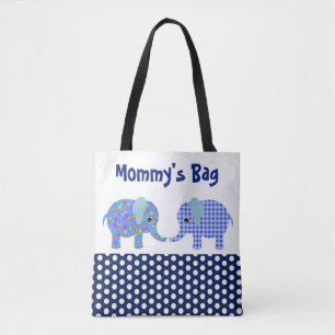 Bolsa Tote Elefantes Azuis com Bloco Bolinhas Azul