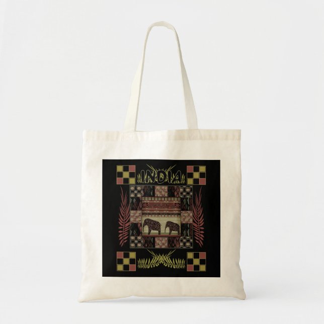 Bolsa Tote Elefantes de patchwork étnico da Índia  (Frente)