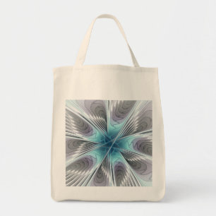 Bolsa Tote Elegance Modern Blue Cinza White Fractal Art Flowe