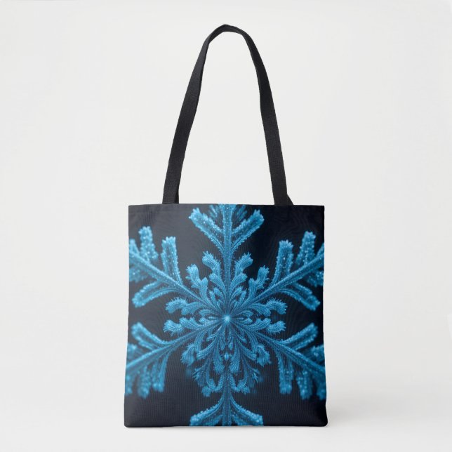 Bolsa Tote Elegância Congelada: Floco de Neve Azul Intriciado (Frente)