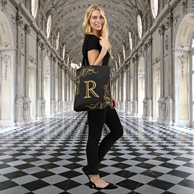 Bolsa Tote Elegância diária: Monograma Dourado personalizado (Criador carregado)
