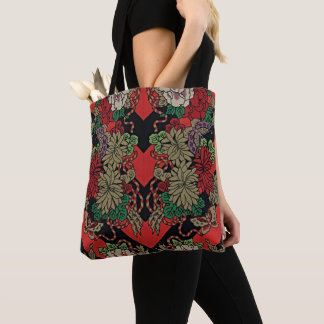Bolsa Tote Elegância do carregar com Floral Red Japonês Vinta