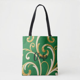 Bolsa Tote Elegância Dourada Padrão Musgo Verde