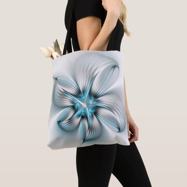 Bolsa Tote Elegância Floral Moderna Abstrato Azul Arte Fracta (Close Up)