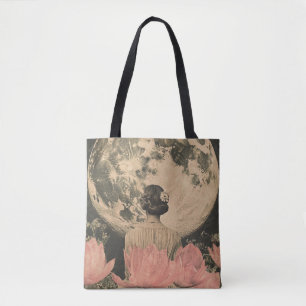 Bolsa Tote Elegância Lua - Visão Traseira da Mulher com Lua