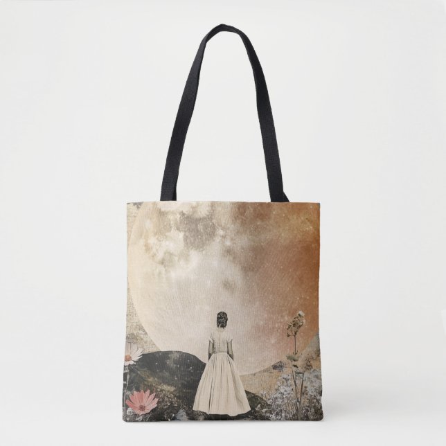 Bolsa Tote Elegância Lua - Visão Traseira da Mulher com Lua 2 (Frente)