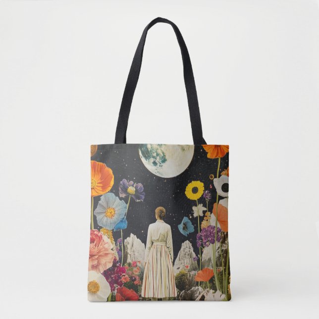 Bolsa Tote Elegância Lua - Visão Traseira da Mulher com Lua 3 (Frente)