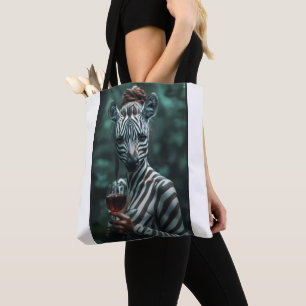 Bolsa Tote "Elegância Selvagem: A Zebra com Vidro do Vinho"