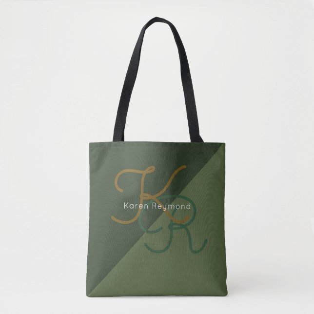 Bolsa Tote elegant all-over-printed 2-tone green monogrammed (Frente)