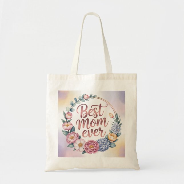 Bolsa Tote Elegant Best Mom Ever Mother's Day watercolor (Frente)