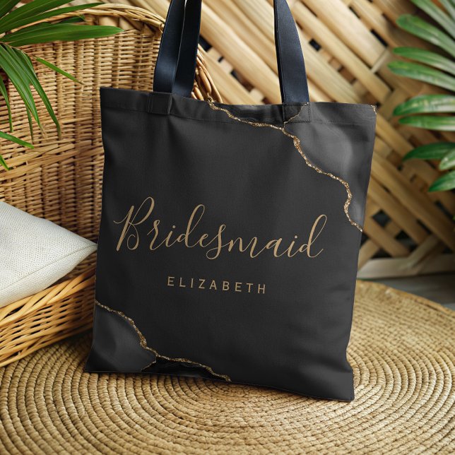 Bolsa Tote Elegant Black Gold Agate Dark Bridesmaid (Criador carregado)