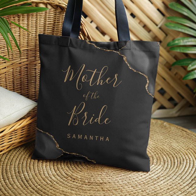 Bolsa Tote Elegant Black Gold Agate Dark Mother of the Bride (Criador carregado)