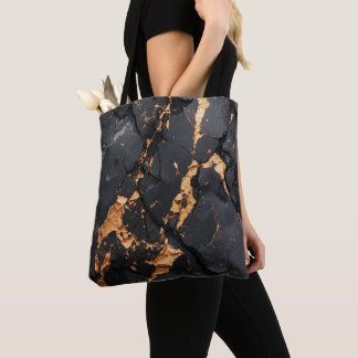 Bolsa Tote Elegant Black Marble with Gold Veins Modern Art