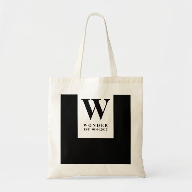 Bolsa Tote Elegant Black Wedding Monogram | Minimalist Couple (Frente)
