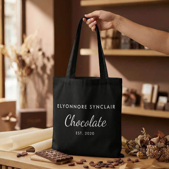 Bolsa Tote Elegant Black White Custom Chocolate Customer Gift (Criador carregado)