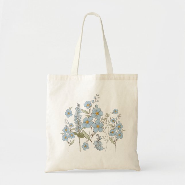 Bolsa Tote Elegant Blue Wildflower Botanical Illustration (Frente)