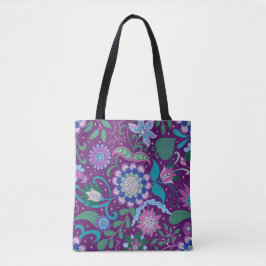Bolsa Tote Elegant Boho Purple Floral  
