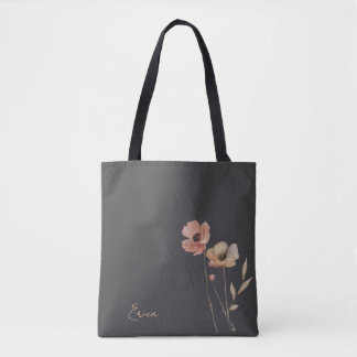 Bolsa Tote Elegant Boho Watercolor Wildflower Moody Blush