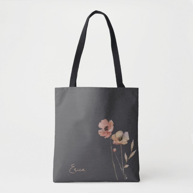 Bolsa Tote Elegant Boho Watercolor Wildflower Moody Blush (Frente)